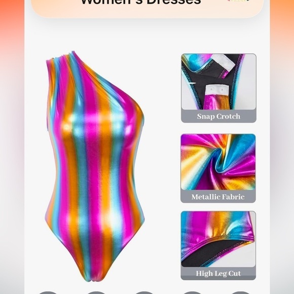 NWT Metallic Liquid Bodysuit High Leg Cut Ruched One Shoulder Leotard Top Rave - Picture 6 of 7